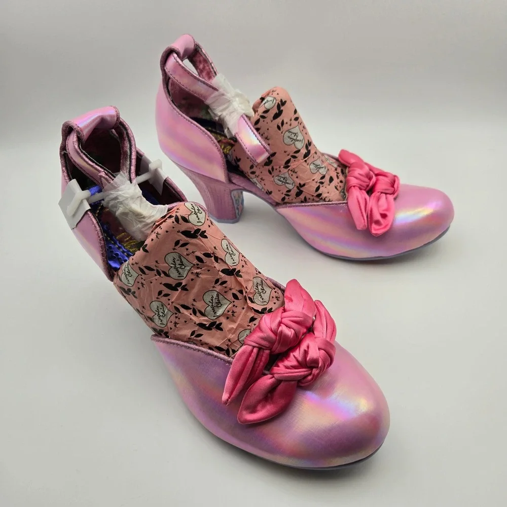 Irregular Choice NEW Summer Breeze Pink Holographic Iridescent W/Bows Sz 39 US 8